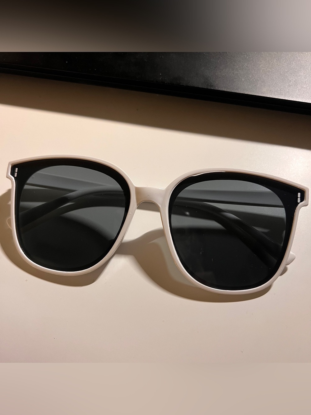 Classic White Frame Sunglasses with Dark Lenses